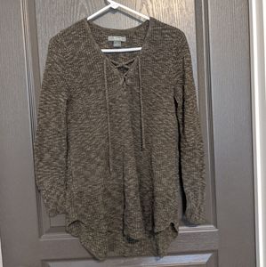 Lace Up Front Green Sweater